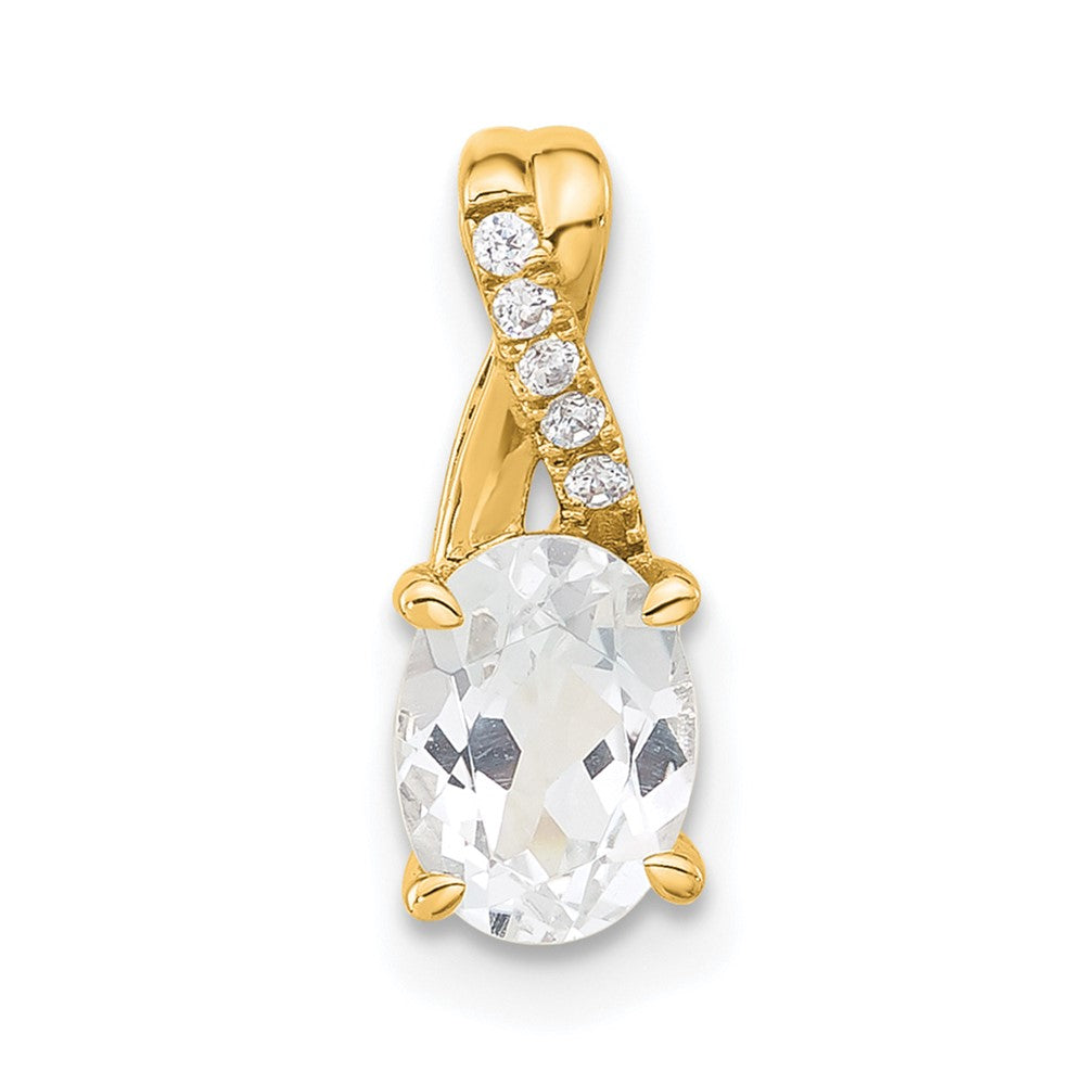 14K Oval White Topaz and Diamond Pendant