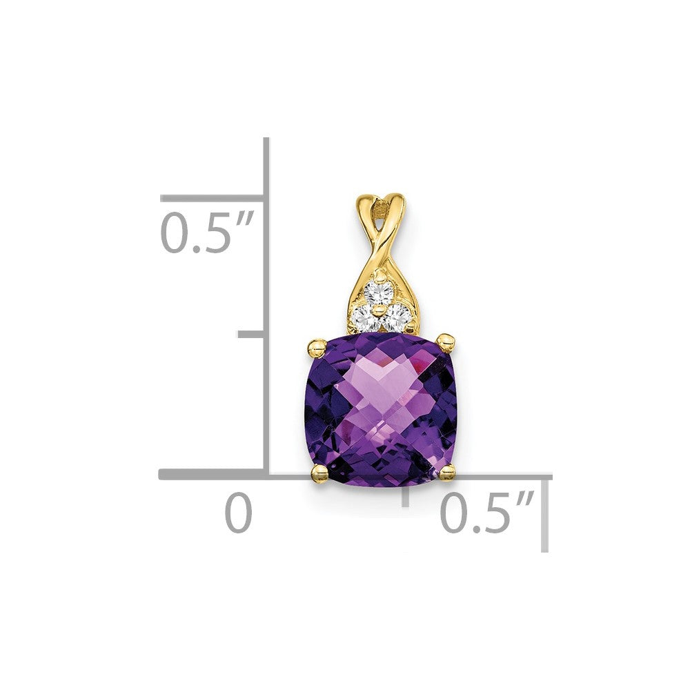 10k Checkerboard Amethyst and Diamond Pendant