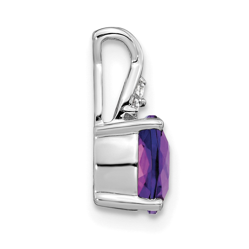 14K White Gold Checkerboard Amethyst and Diamond Pendant