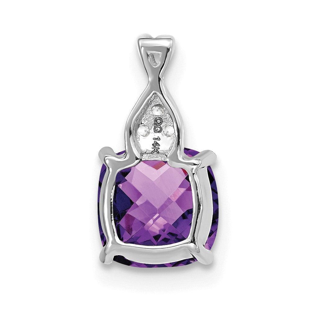 14K White Gold Checkerboard Amethyst and Diamond Pendant