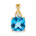 10k Checkerboard Blue Topaz and Diamond Pendant