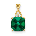 14k Checkerboard Created Emerald and Diamond Pendant