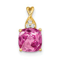 10k Checkerboard Created Pink Sapphire and Diamond Pendant