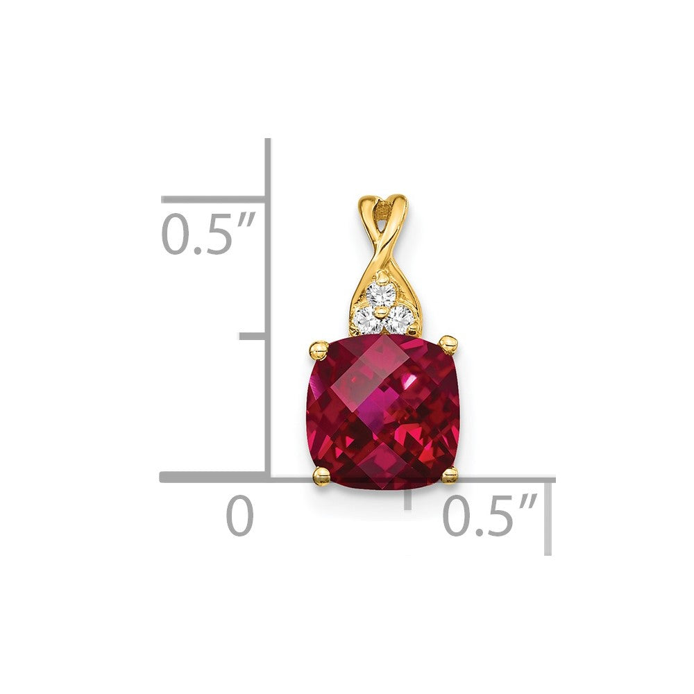 14k Checkerboard Created Ruby and Diamond Pendant