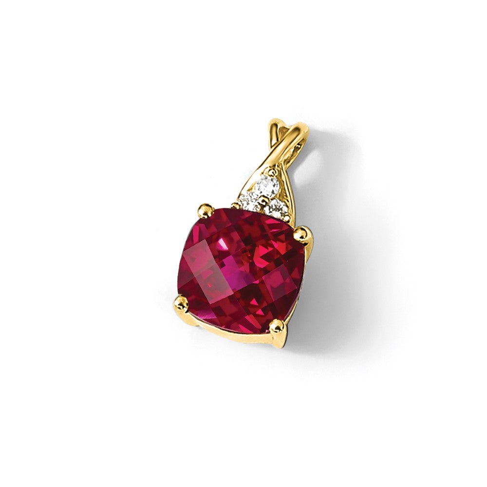 14k Checkerboard Created Ruby and Diamond Pendant