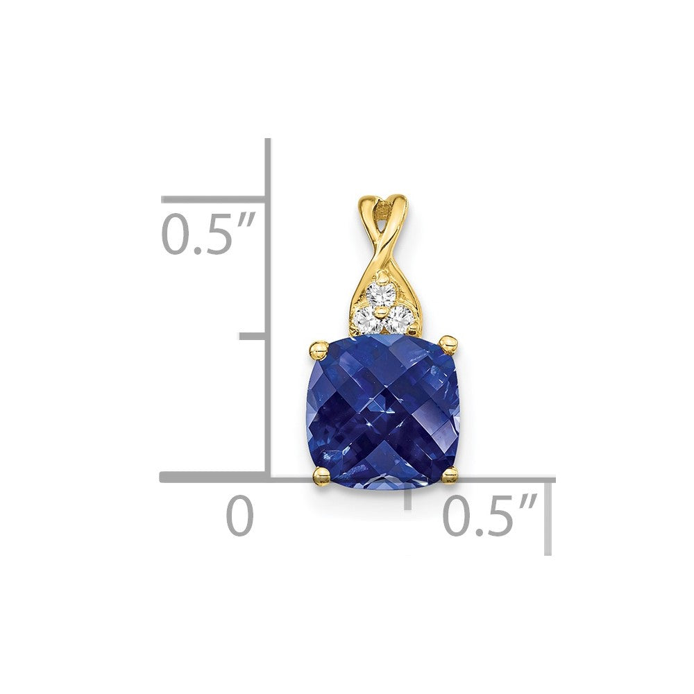 10k Checkerboard Created Sapphire and Diamond Pendant