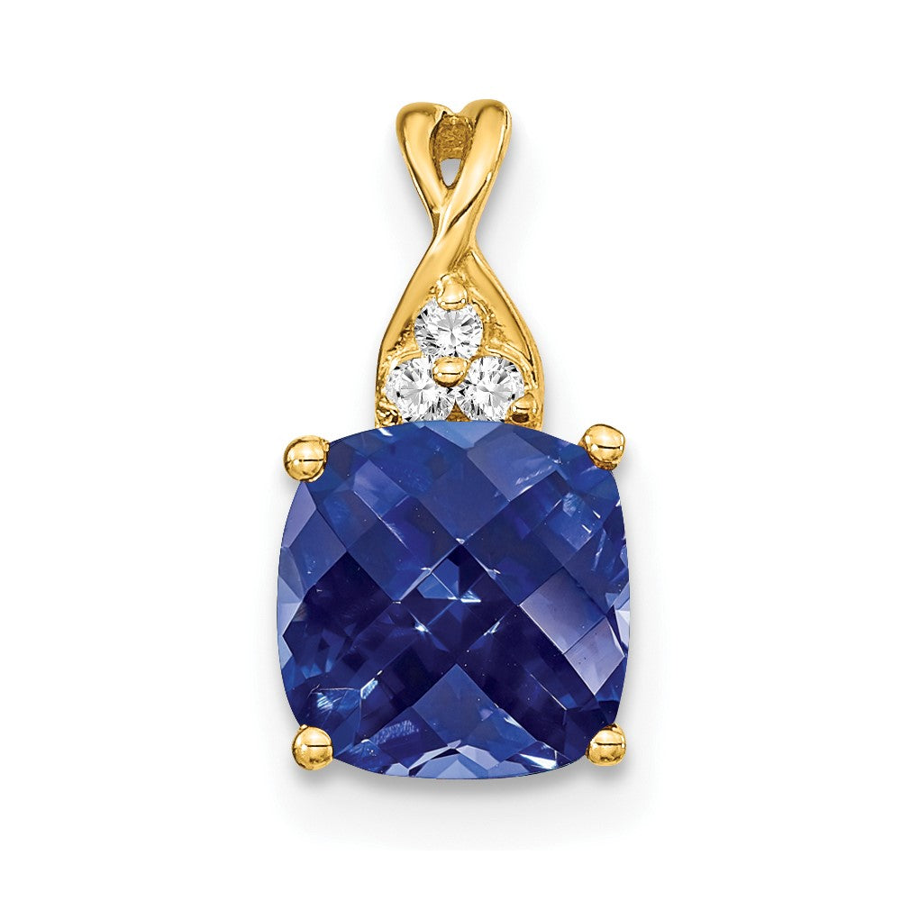10k Checkerboard Created Sapphire and Diamond Pendant
