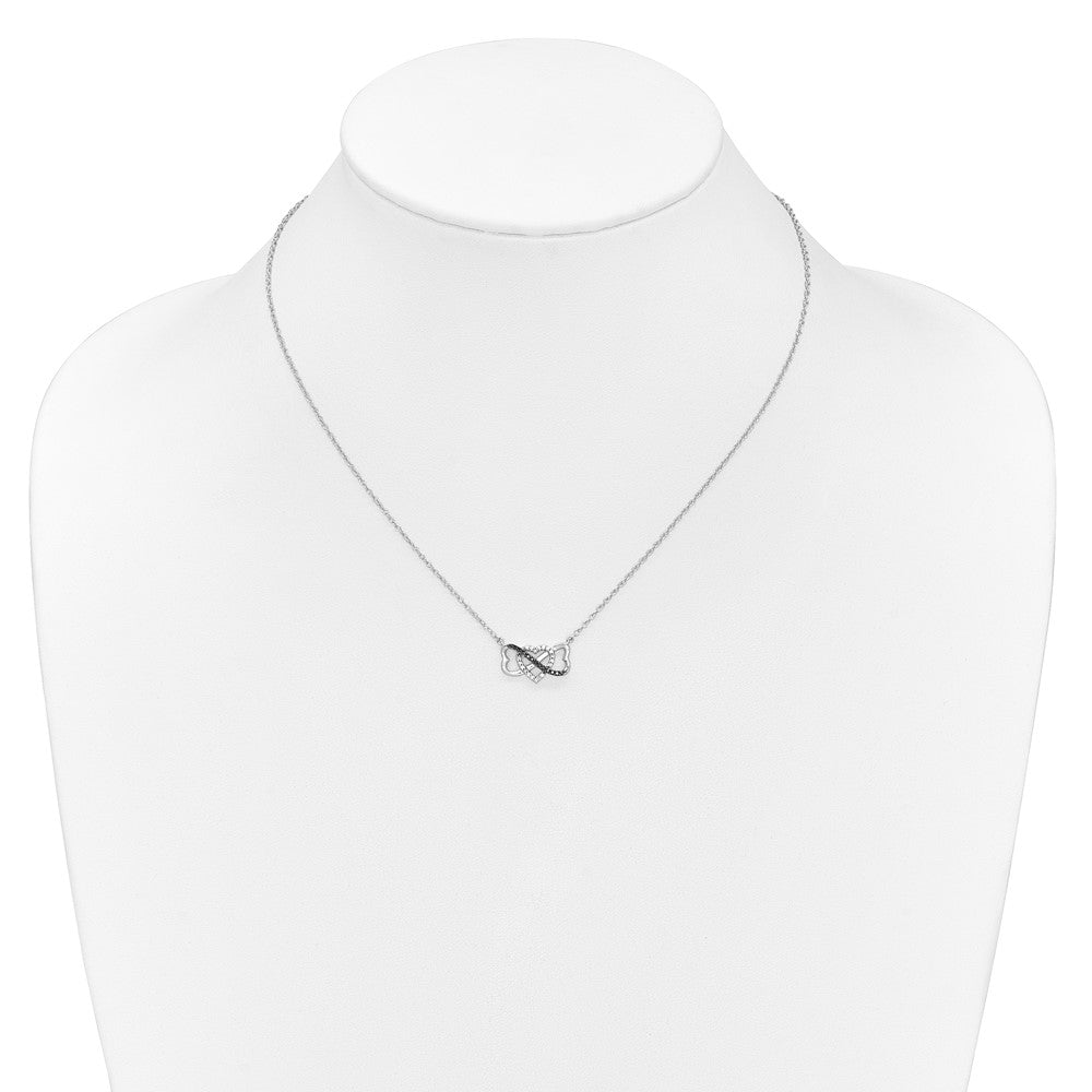 10k White Gold w/ Black and White Diamond Triple Heart 17in Necklace