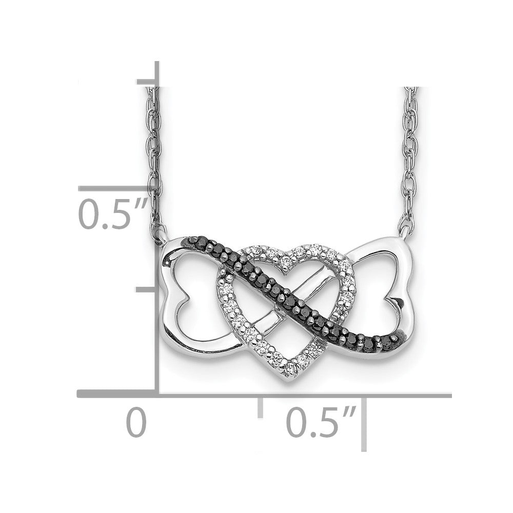 10k White Gold w/ Black and White Diamond Triple Heart 17in Necklace