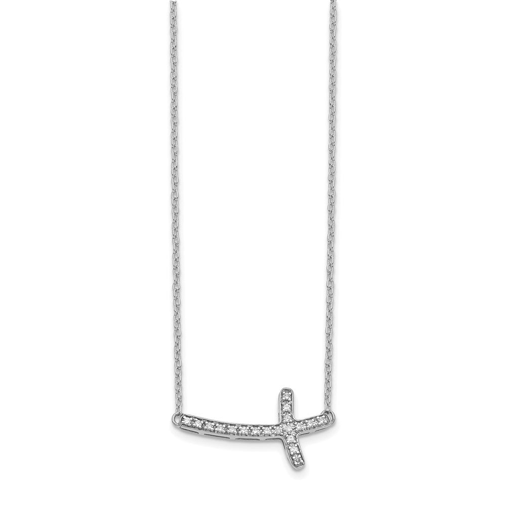 10k White Gold Diamond Sideways Cross Necklace