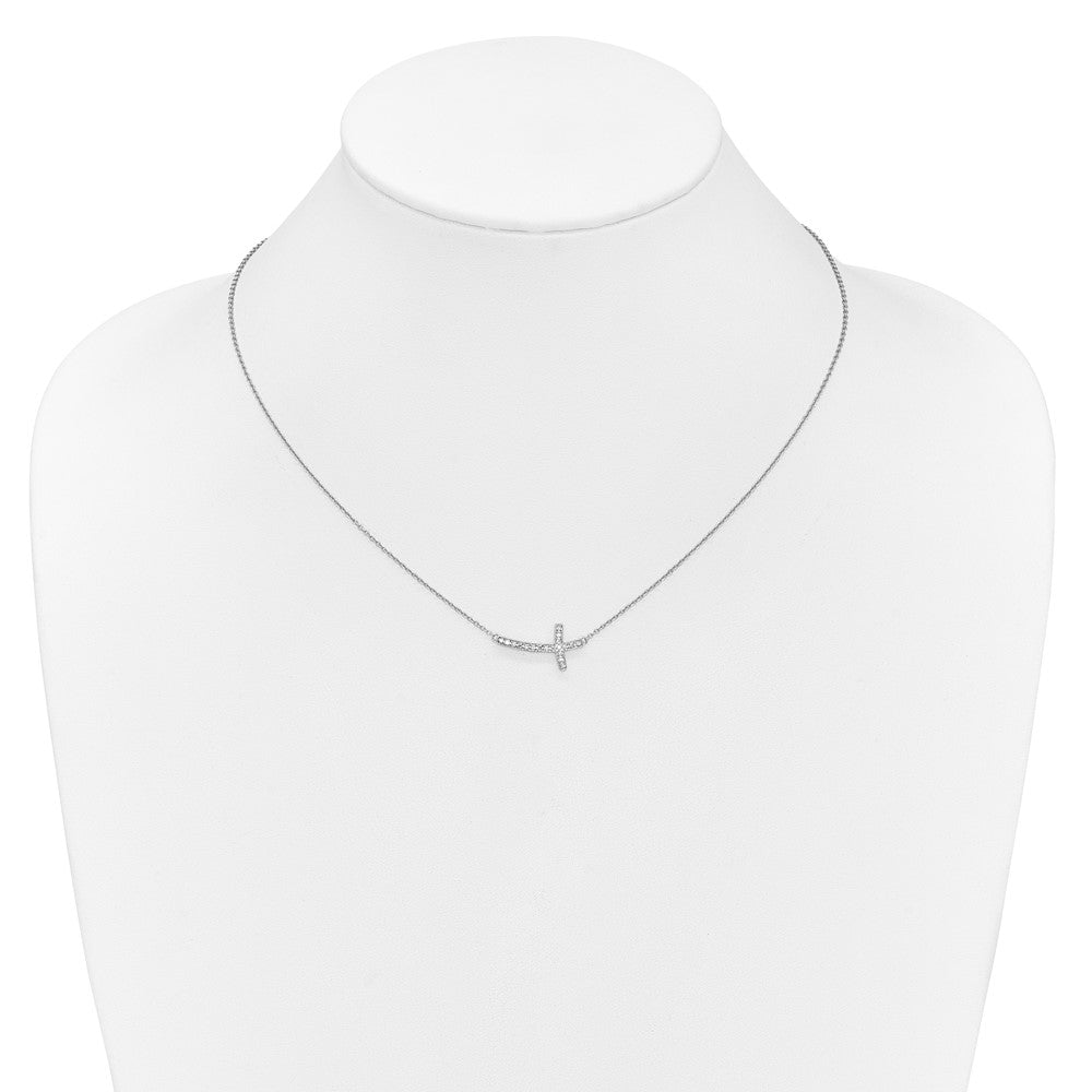 10k White Gold Diamond Sideways Cross Necklace