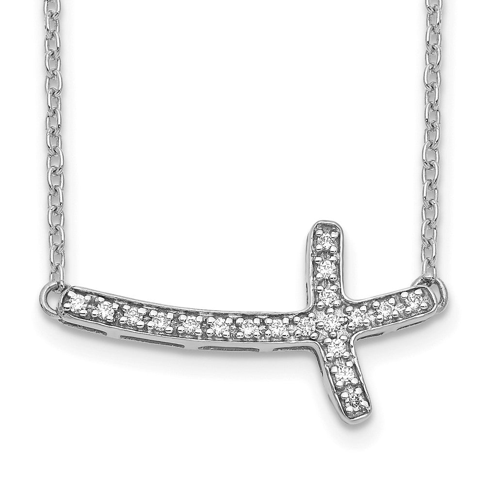 10k White Gold Diamond Sideways Cross Necklace