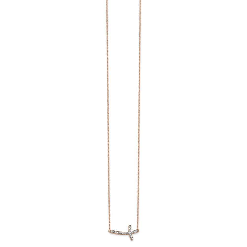 14k Rose Gold Diamond Sideways Cross Necklace