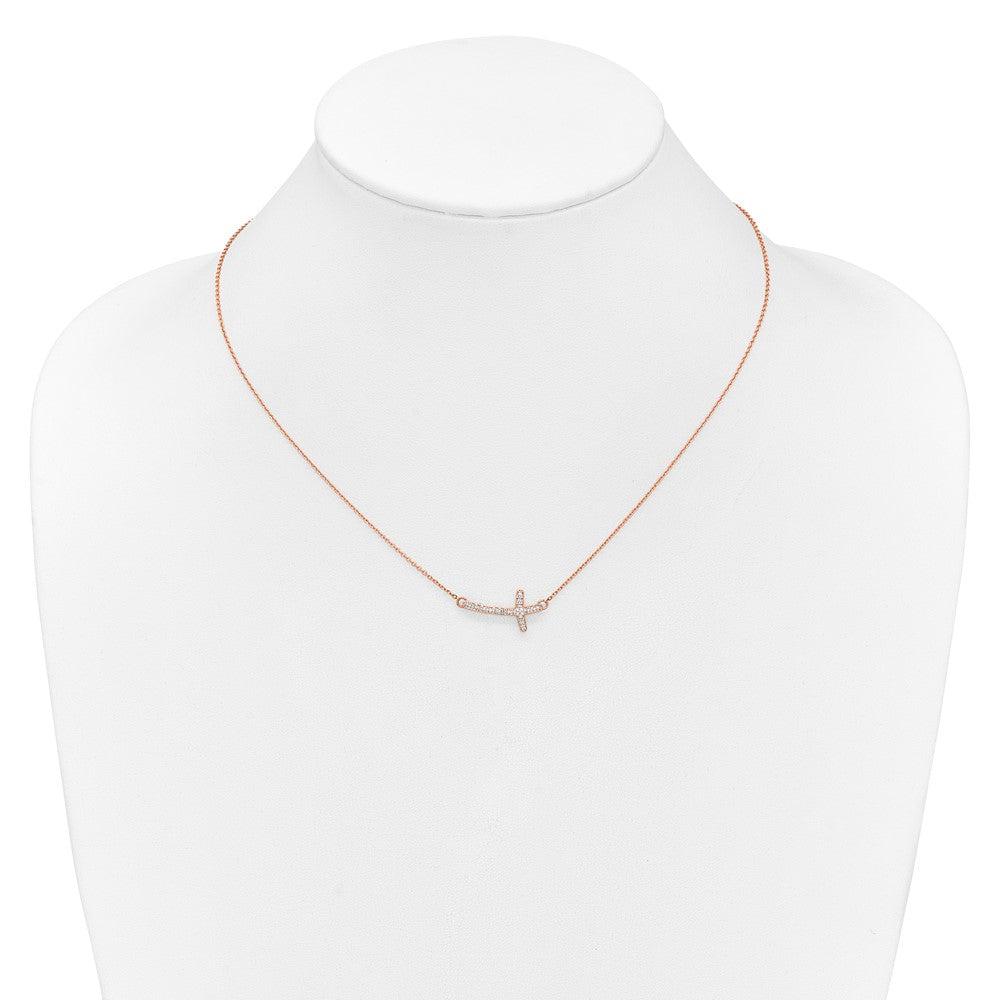 14k Rose Gold Diamond Sideways Cross Necklace