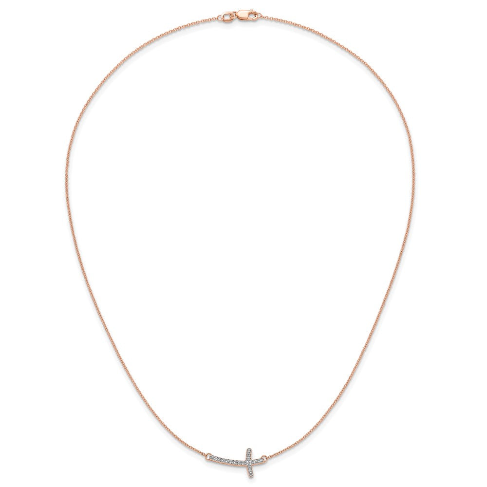 14k Rose Gold Diamond Sideways Cross Necklace