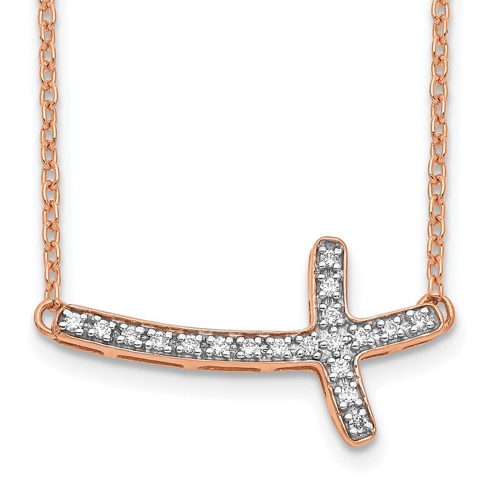 14k Rose Gold Diamond Sideways Cross Necklace