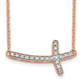 14k Rose Gold Diamond Sideways Cross Necklace