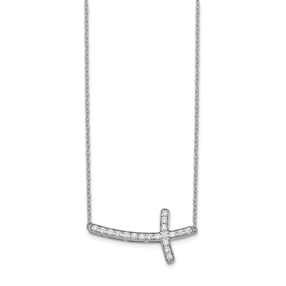 10k White Gold Diamond Sideways Cross Necklace