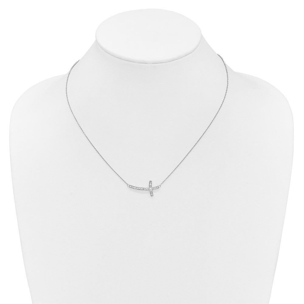 10k White Gold Diamond Sideways Cross Necklace