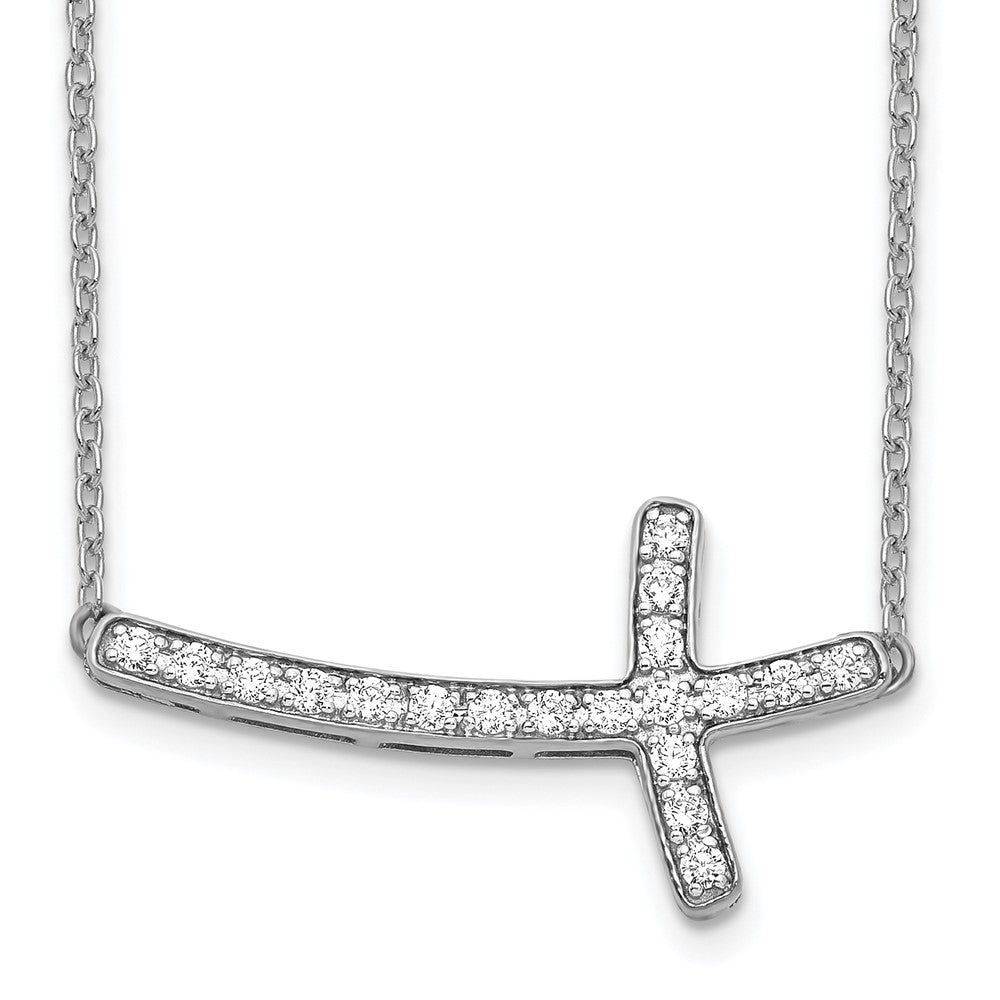 14k White Gold Diamond Sideways Cross Necklace