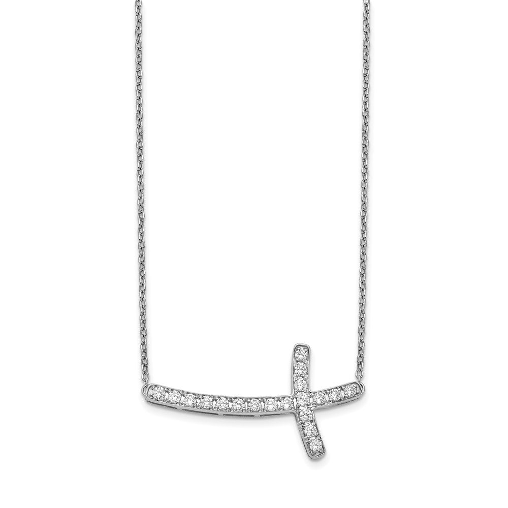 10k White Gold Diamond Sideways Cross Necklace