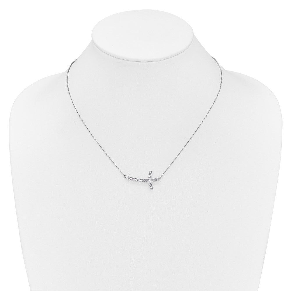 10k White Gold Diamond Sideways Cross Necklace