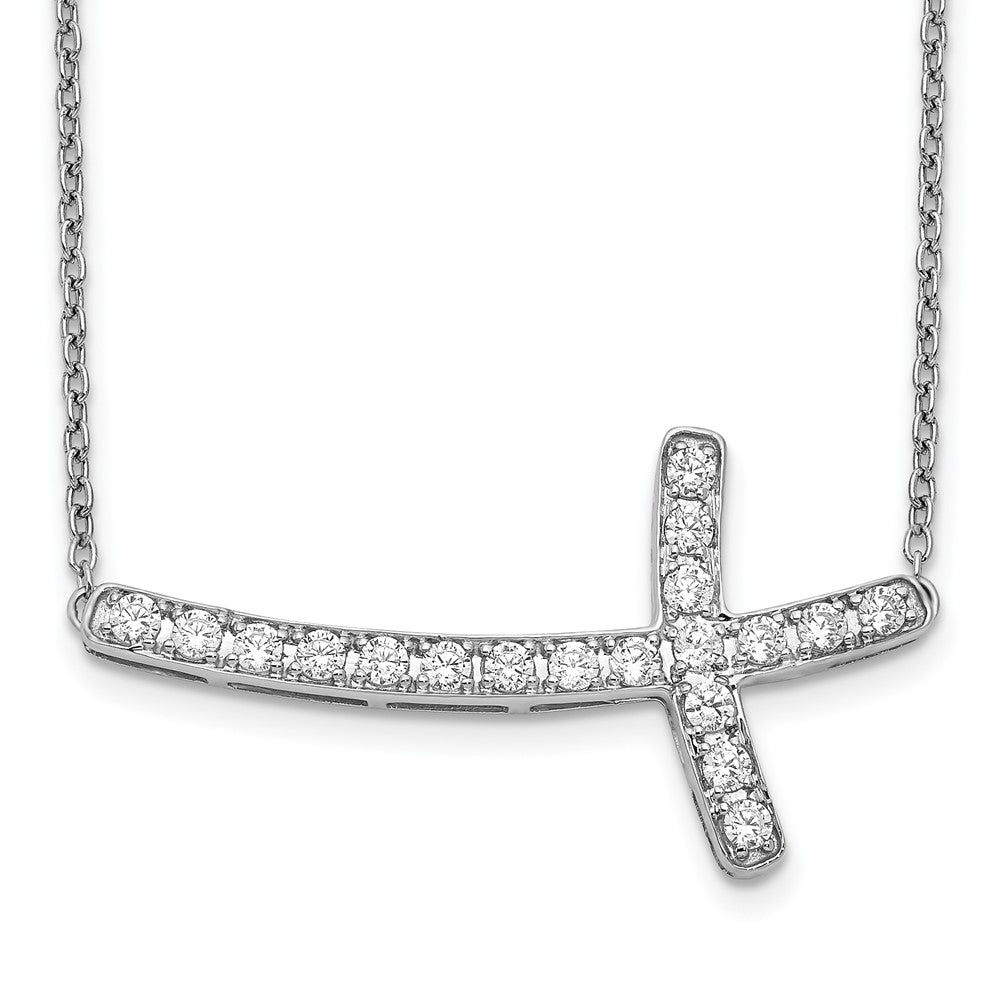10k White Gold Diamond Sideways Cross Necklace