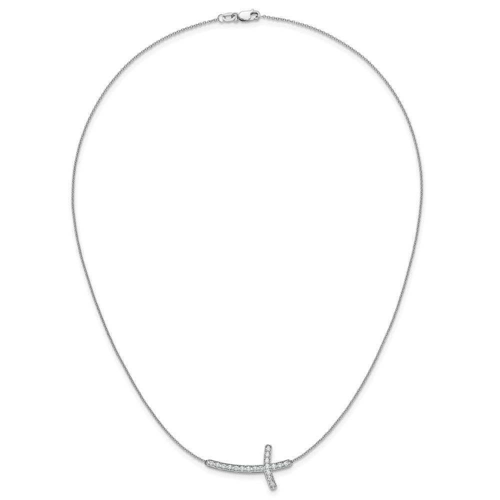 14k White Gold Diamond Sideways Cross Necklace