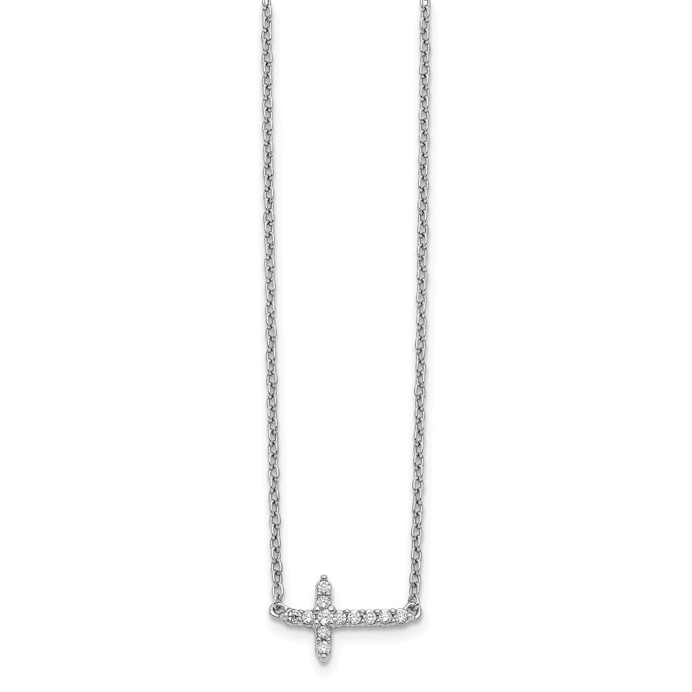 10k White Gold Diamond Sideways Cross Necklace