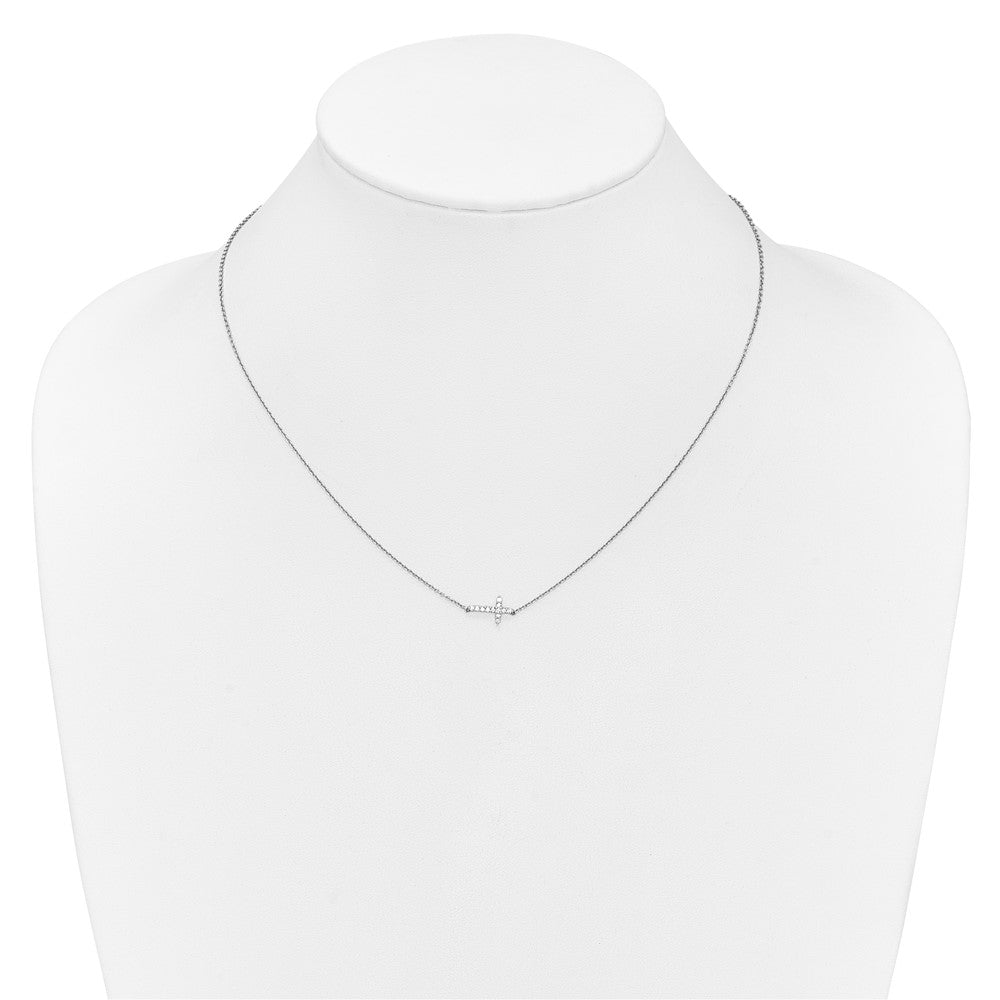 10k White Gold Diamond Sideways Cross Necklace