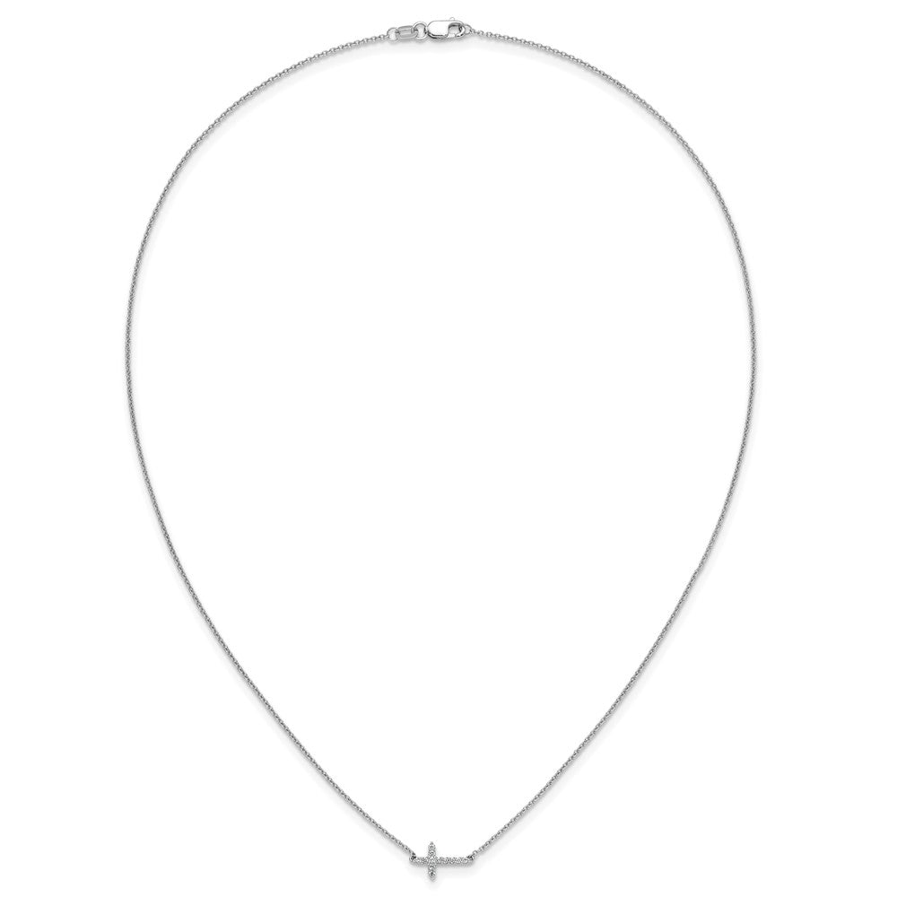 10k White Gold Diamond Sideways Cross Necklace