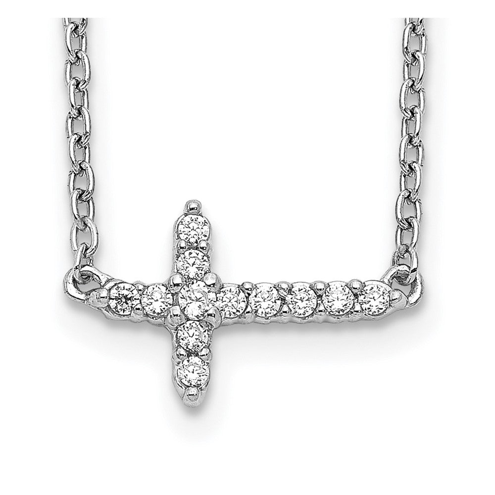 10k White Gold Diamond Sideways Cross Necklace