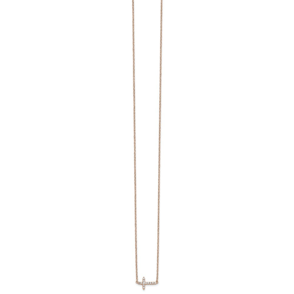 14k Rose Gold Diamond Sideways Cross Necklace