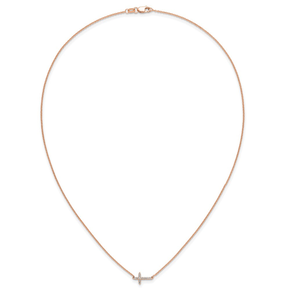 14k Rose Gold Diamond Sideways Cross Necklace