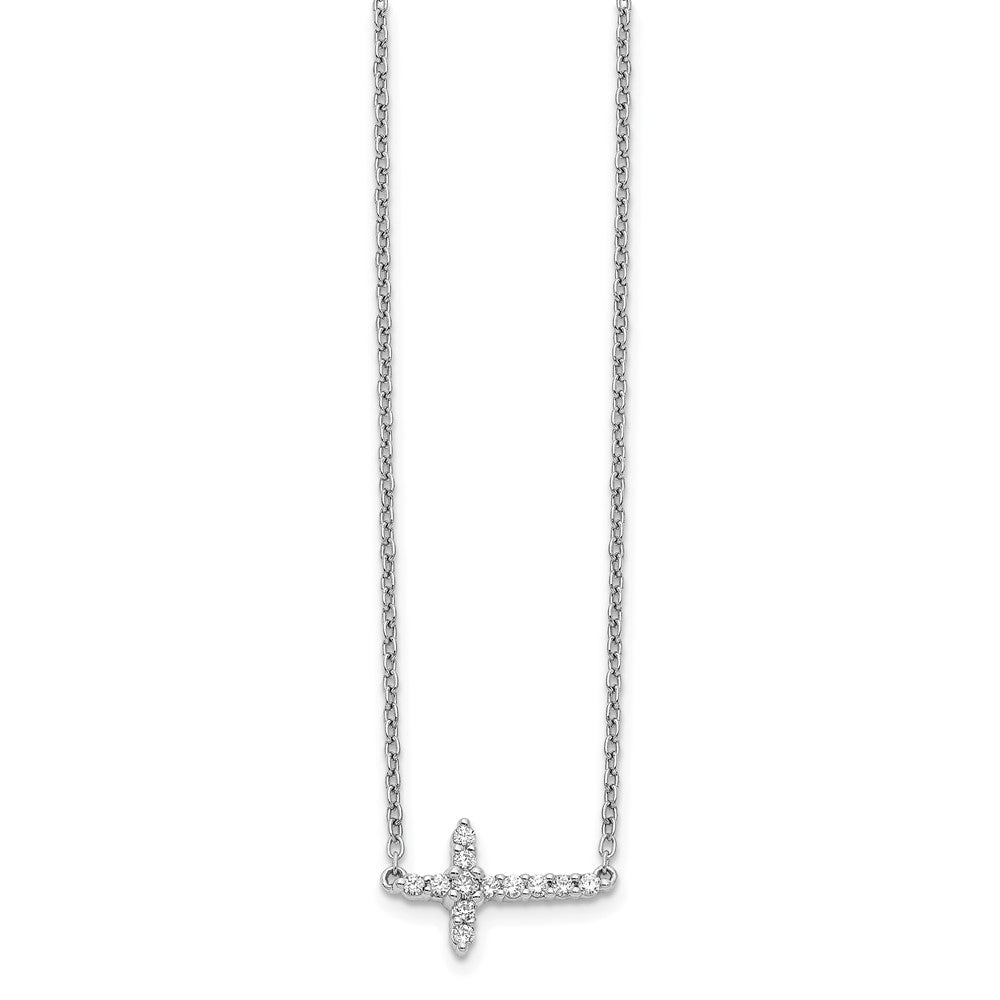 10k White Gold Diamond Sideways Cross Necklace
