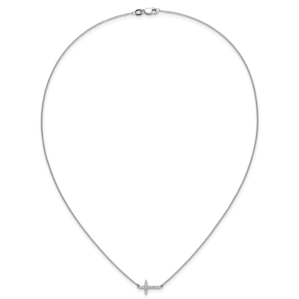 10k White Gold Diamond Sideways Cross Necklace
