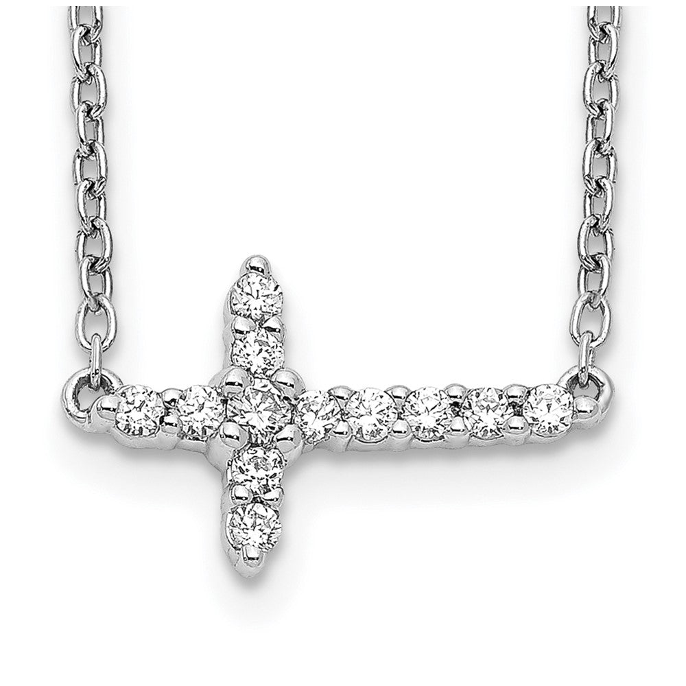 10k White Gold Diamond Sideways Cross Necklace