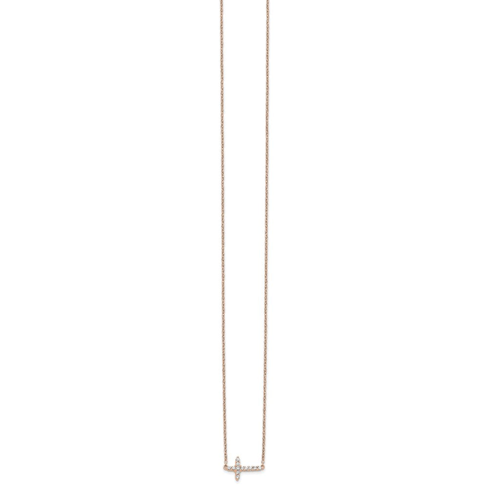 14k Rose Gold Diamond Sideways Cross Necklace