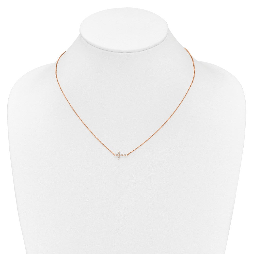14k Rose Gold Diamond Sideways Cross Necklace