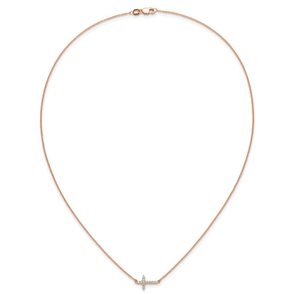 14k Rose Gold Diamond Sideways Cross Necklace