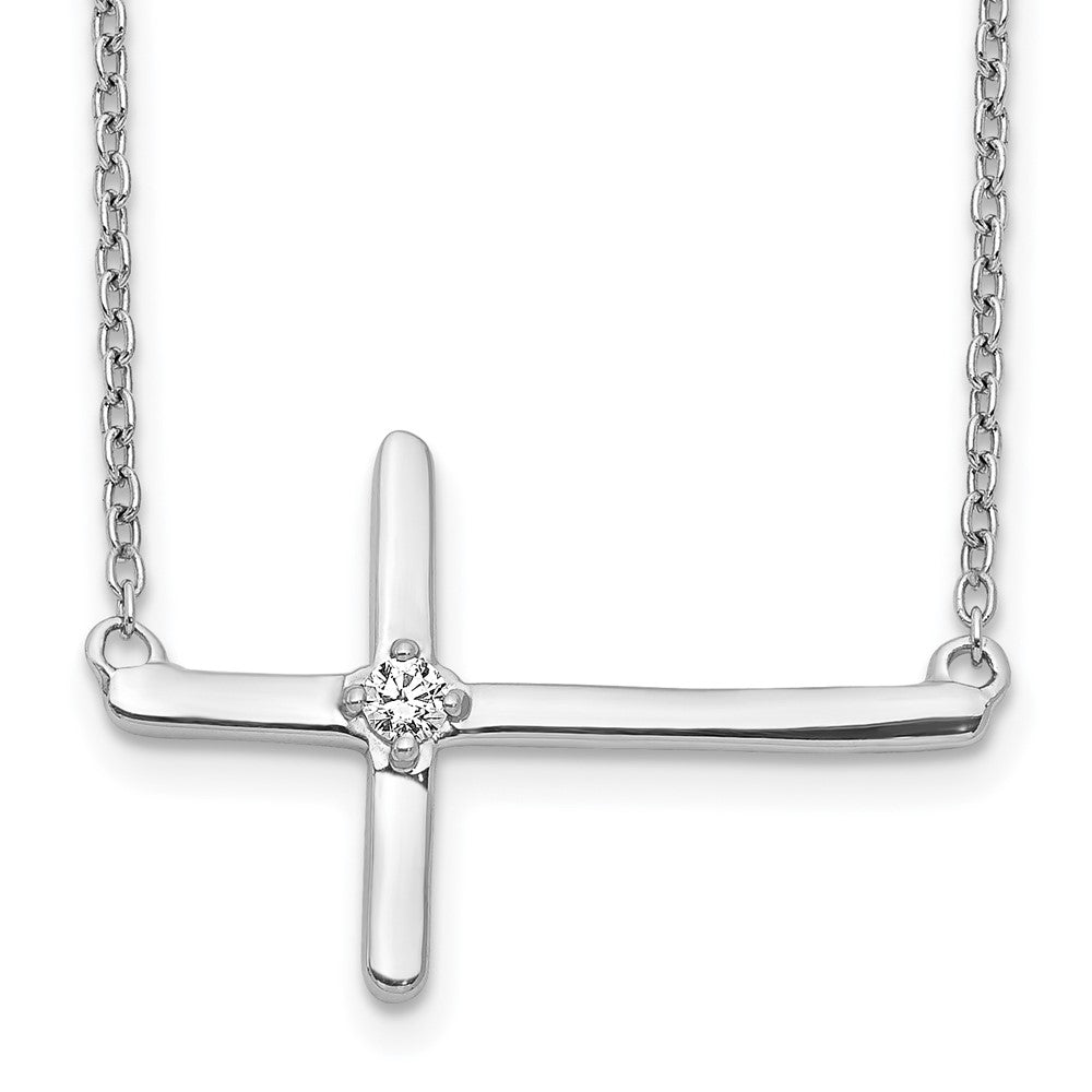 10k White Gold Diamond Sideways Cross Necklace