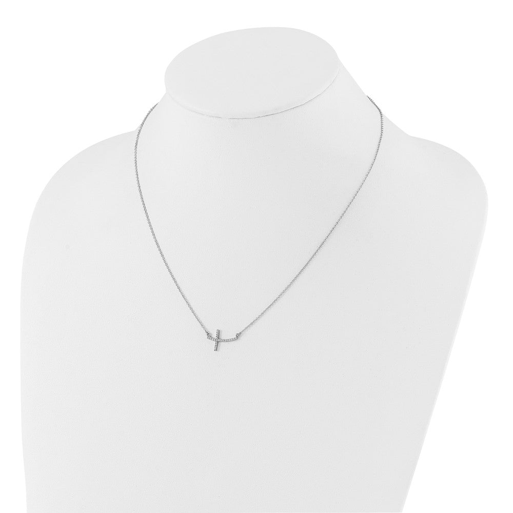 10k White Gold Diamond Sideways Cross 18 in. Necklace