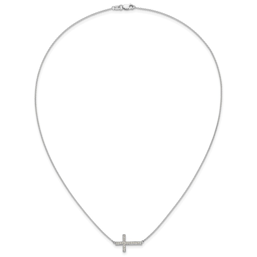 14k White Gold Diamond Sideways Cross Necklace