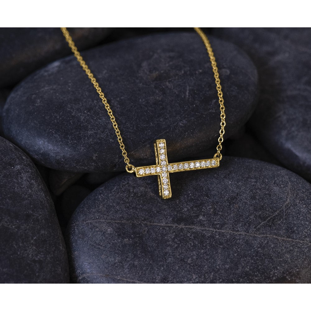 14k Diamond Sideways Cross Necklace