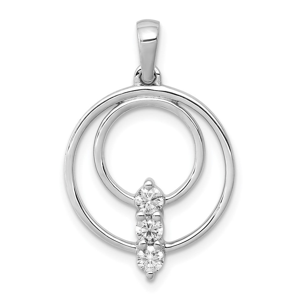 14k White Gold 2.7mm Diamond Three Stone Circle Pendant