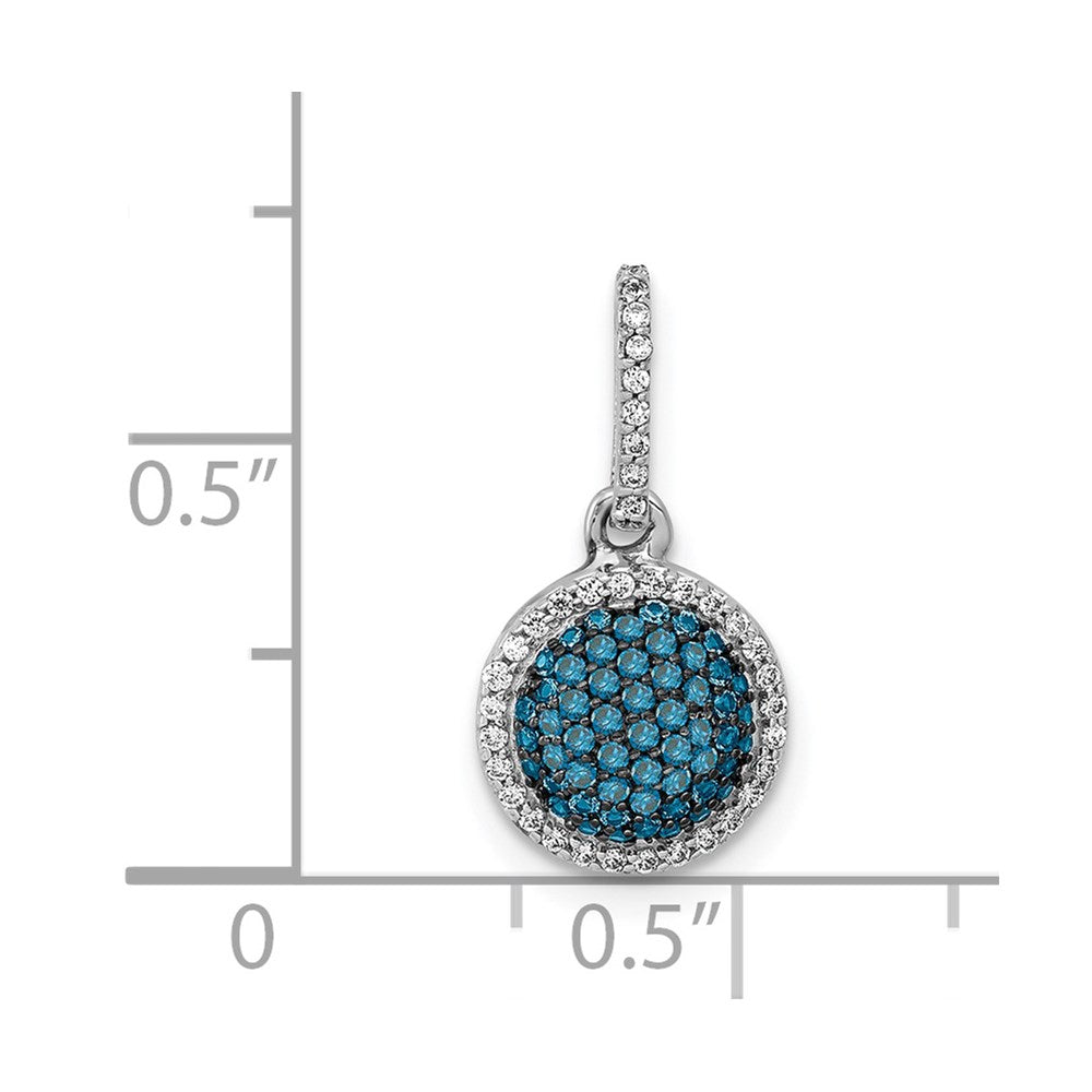 14k White Gold White/Blue Diamond Circle Cluster Pendant