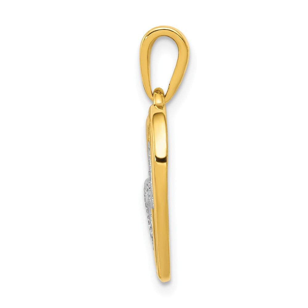 14k Yellow Gold w/Rhodium Diamond Entwined Hearts Pendant