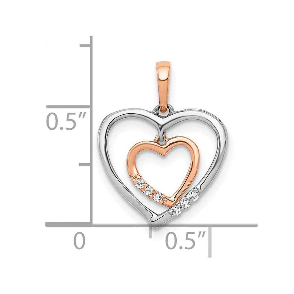 10Kt White w/ Rose Gold Heart Charm Diamond Heart Pendant