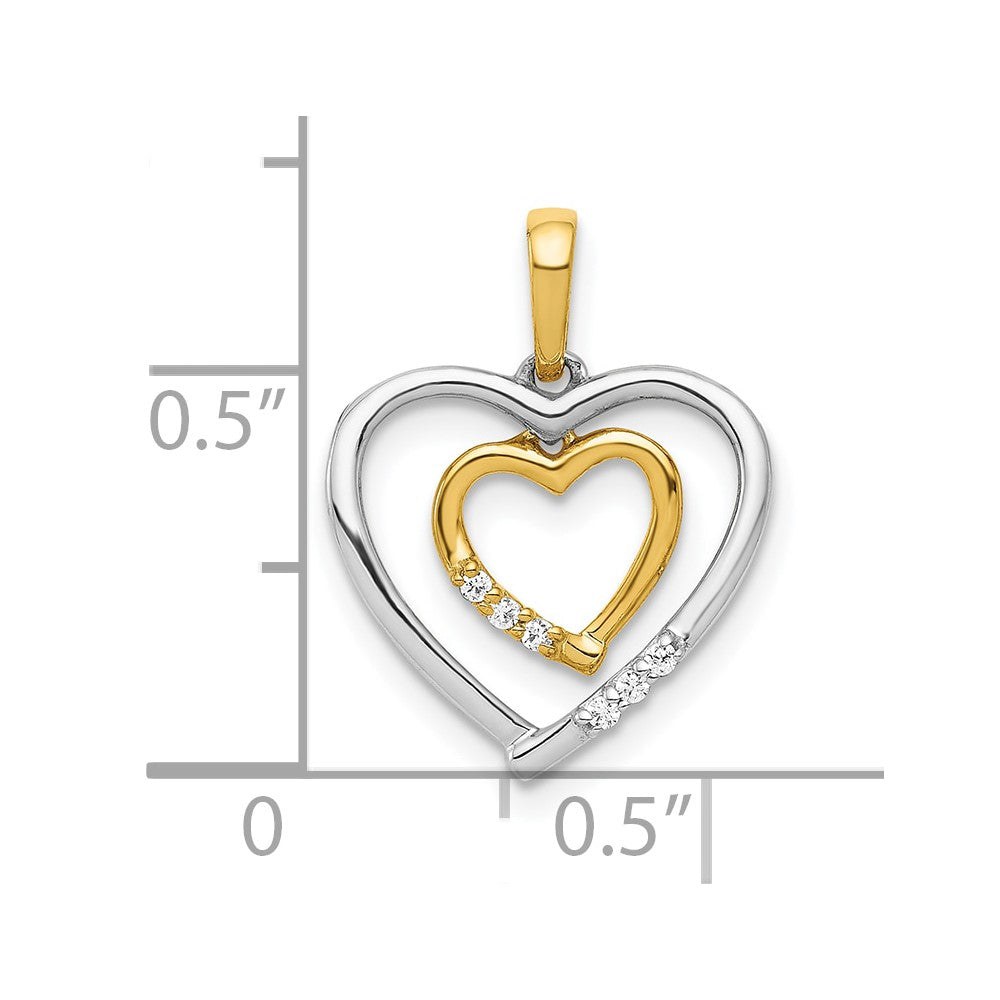 10Kt White w/ Yellow Gold Heart Charm Diamond Heart Pendant