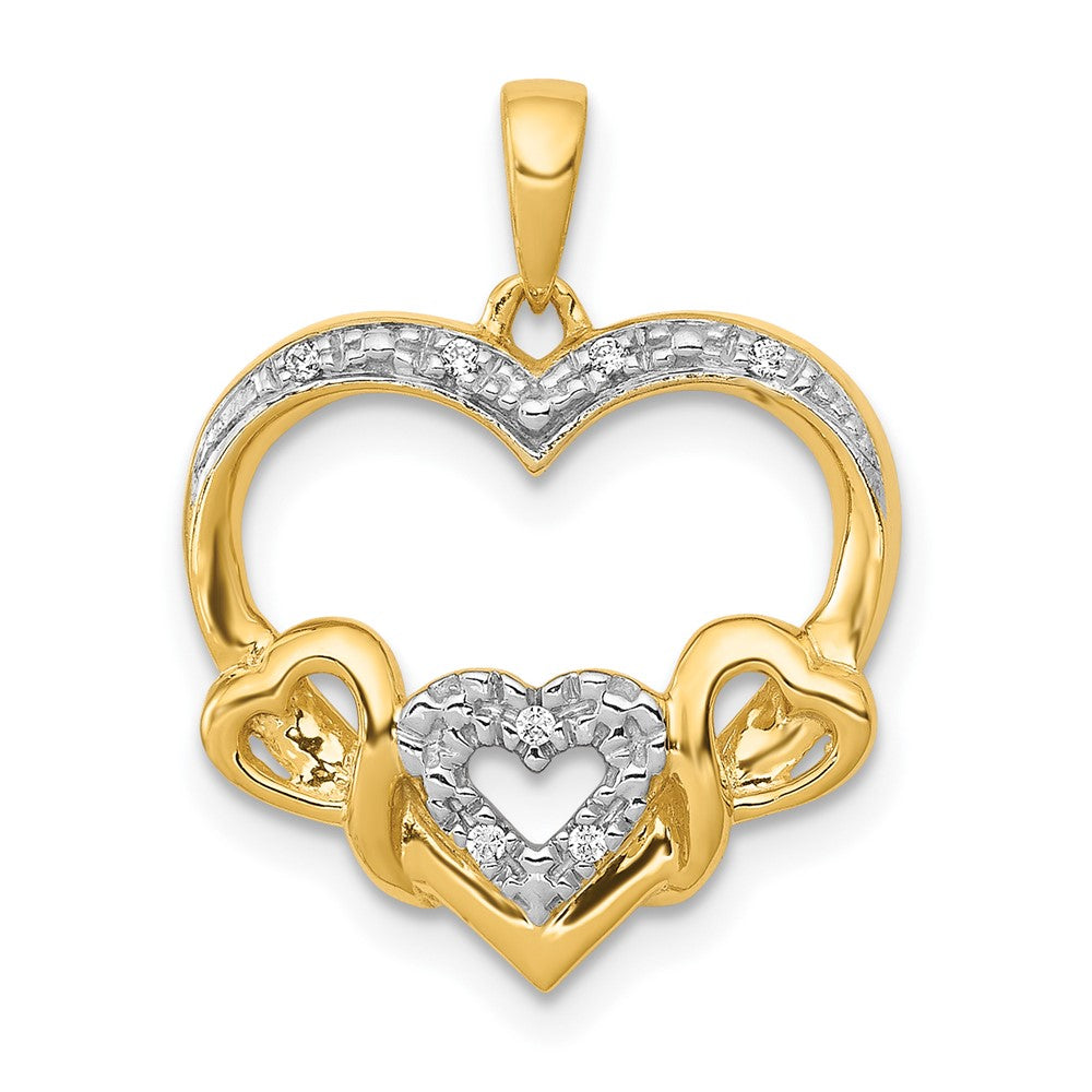 10k .03ct. Diamond Heart w/ Three Smaller Hearts Pendant